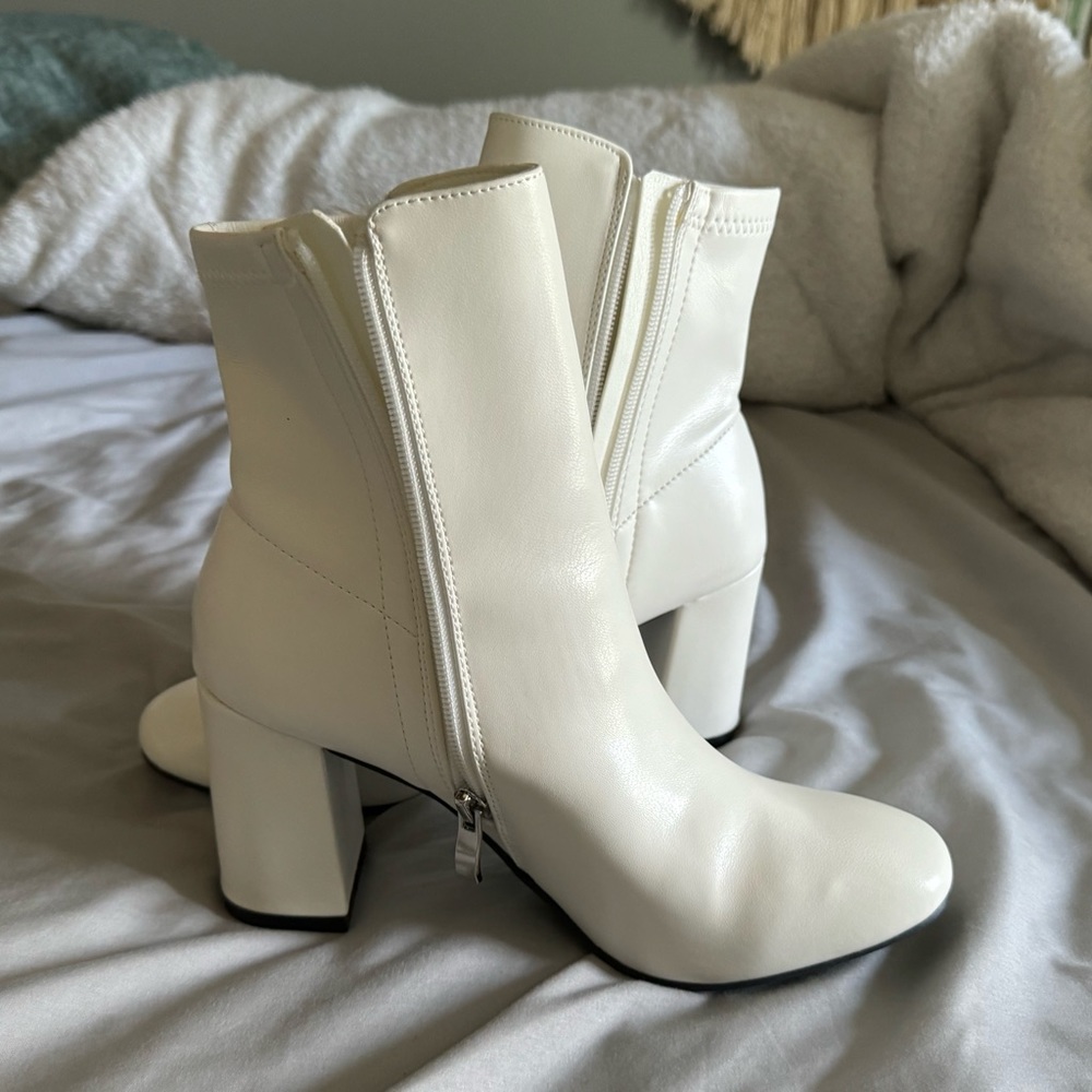 White pleather boots